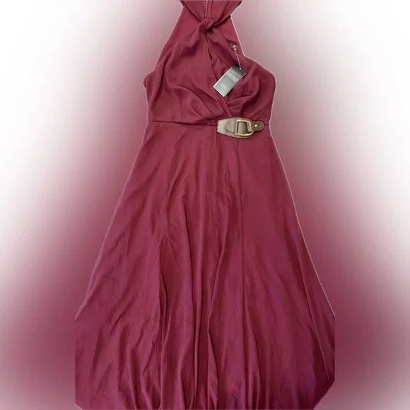 NWT Ralph Lauren Buckle Trim Georgette Halter Gown - Picture 5 of 11
